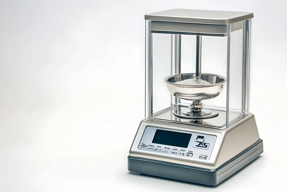 Analytical laboratory balance on a bench